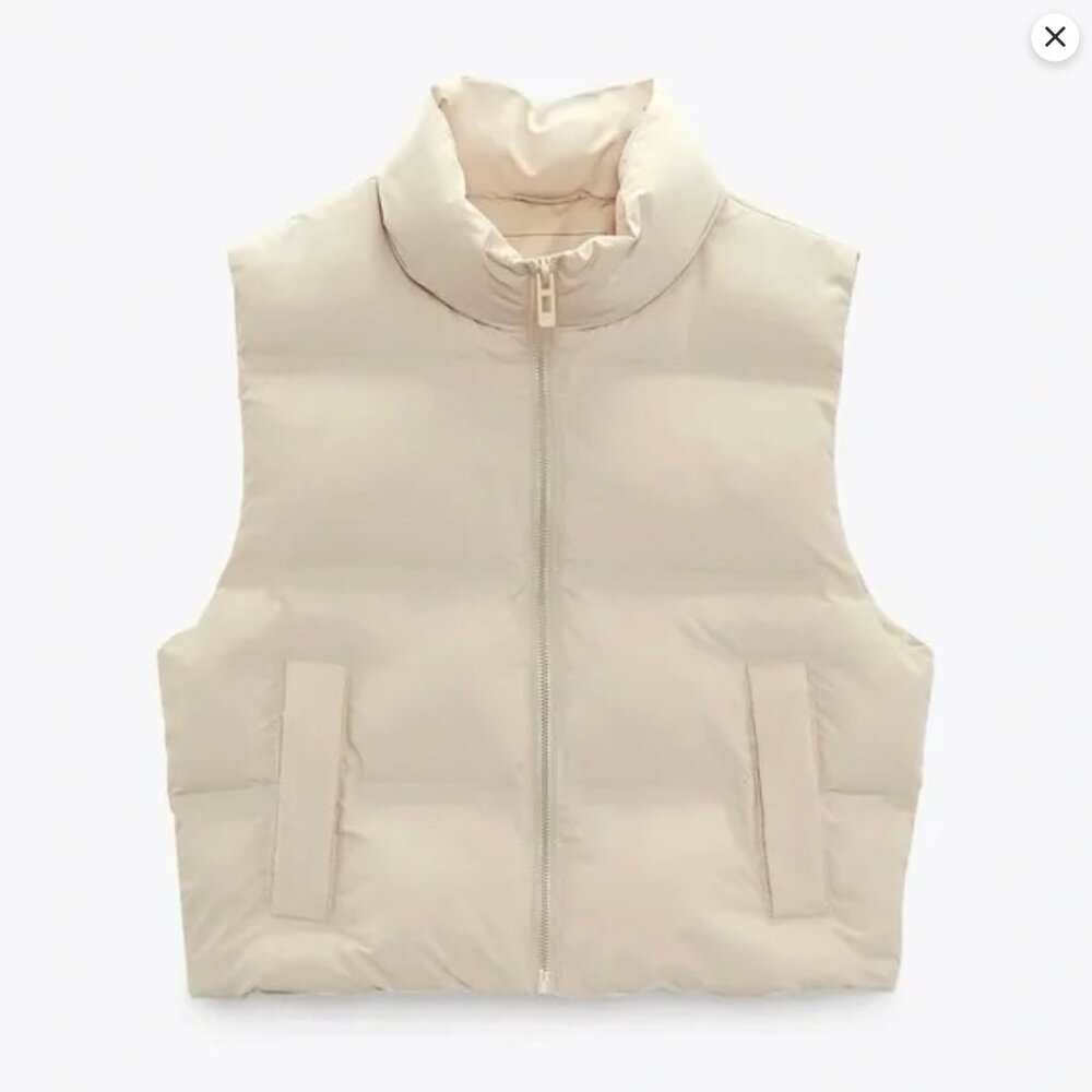 NWT Zara Puffer Vest in Ivory White XS - Picture 5 of 9